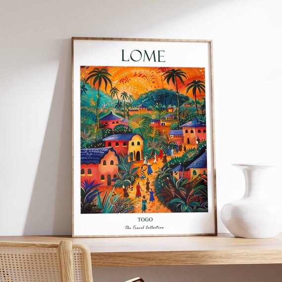 Lome Togo Colorful Sunset Village Folk Art Travel Collection Poster