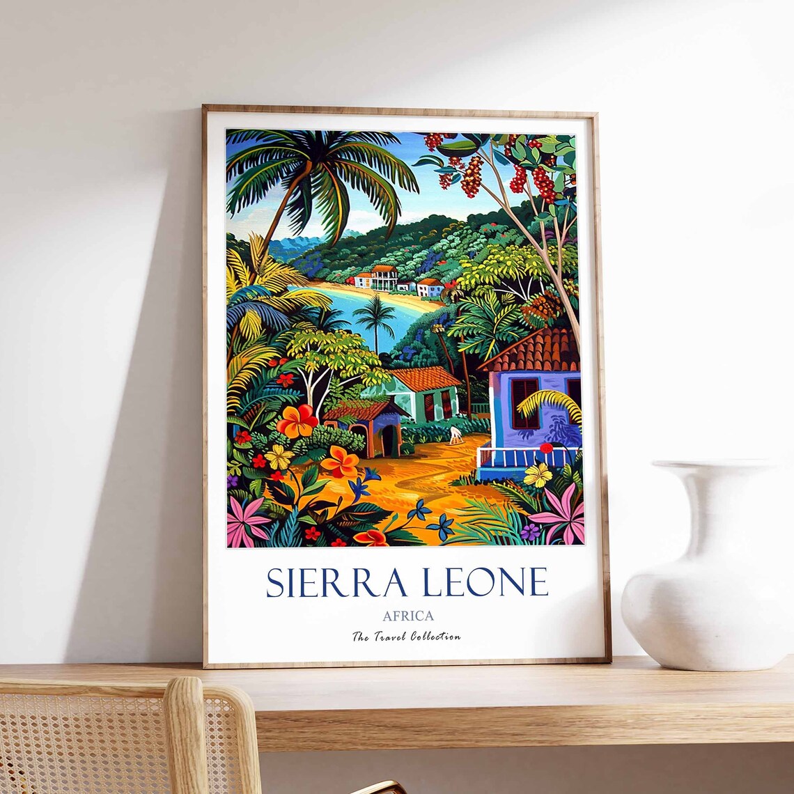 Sierra Leone Africa Colorful Tropical Beach Village Travel Poster
