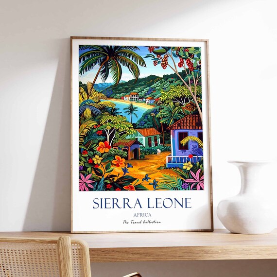 Sierra Leone Africa Colorful Tropical Beach Village Travel Poster