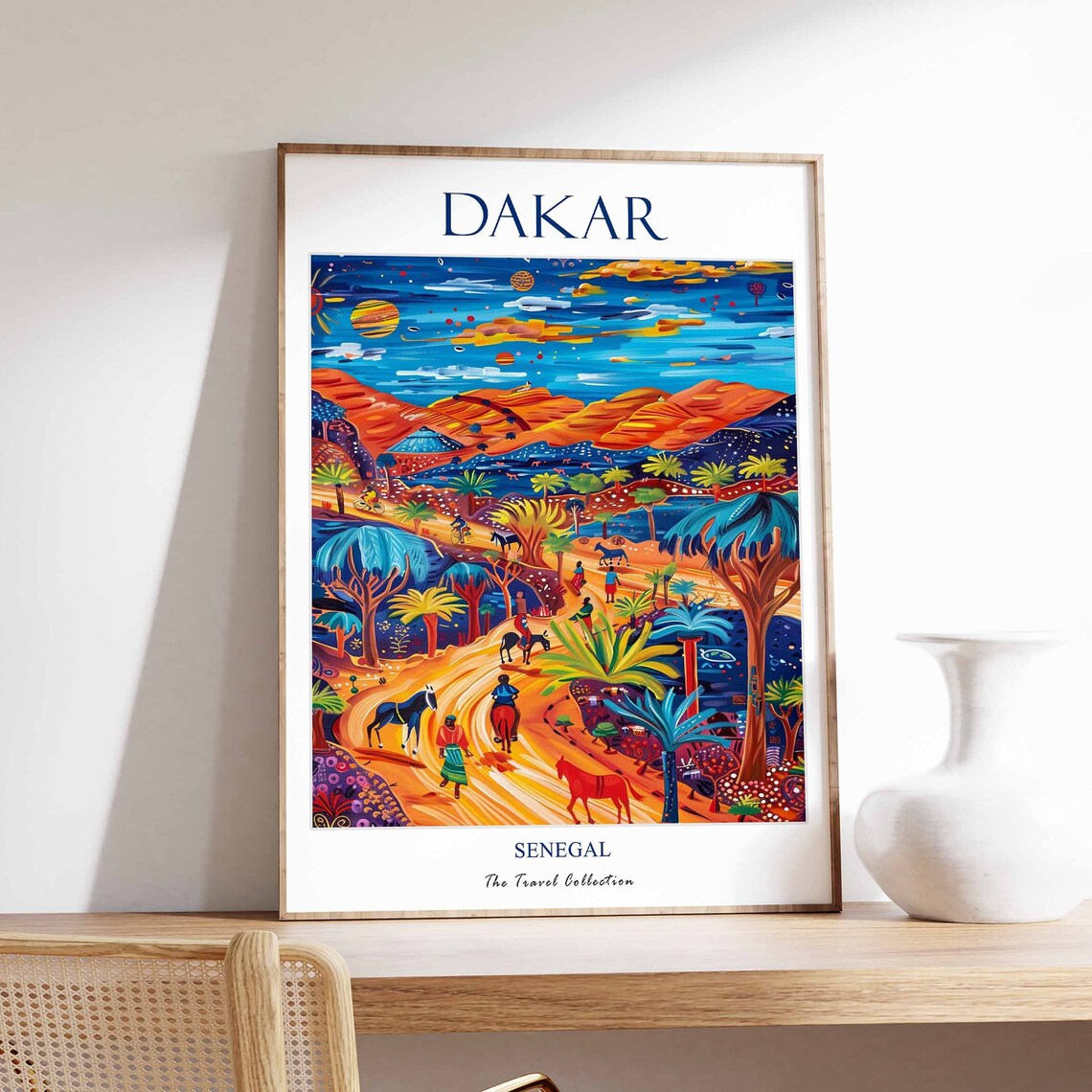 Dakar Senegal Colorful Village Horses Travel Poster Collection