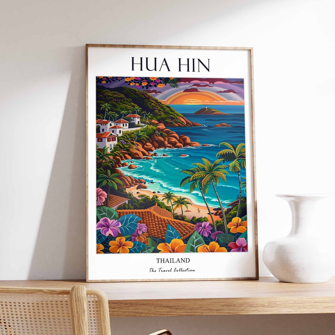 Hua Hin Thailand Tropical Beach Coastal Sunset Travel Poster