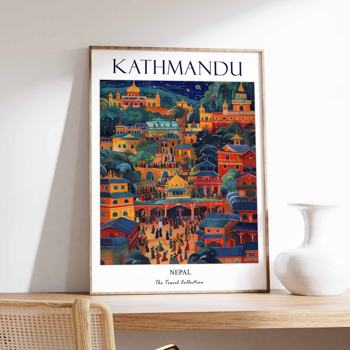 Kathmandu Nepal Night Temple Cityscape Travel Collection Poster