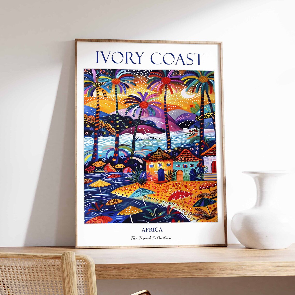 Ivory Coast Africa Tropical Beach Palms Travel Poster Collection