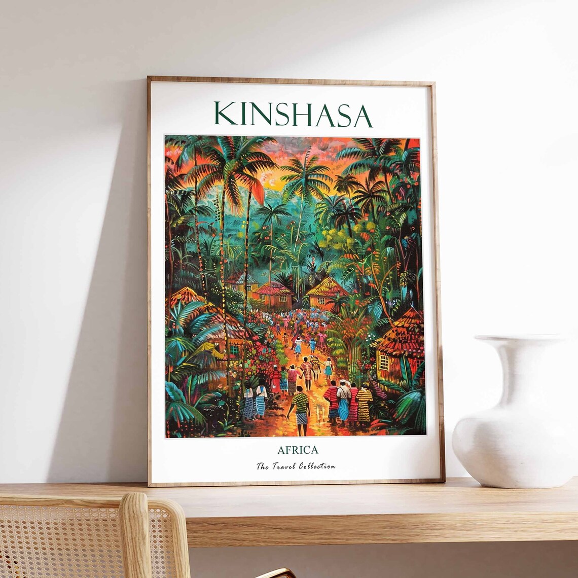 Kinshasa Africa Vibrant Jungle Village Travel Collection Poster