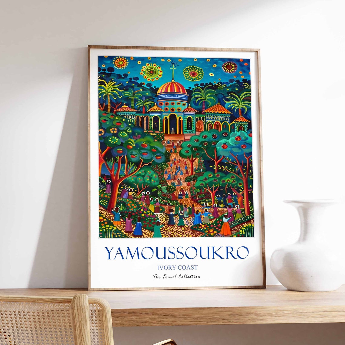 Yamoussoukro Ivory Coast Basilica Crowd Colorful Travel Poster