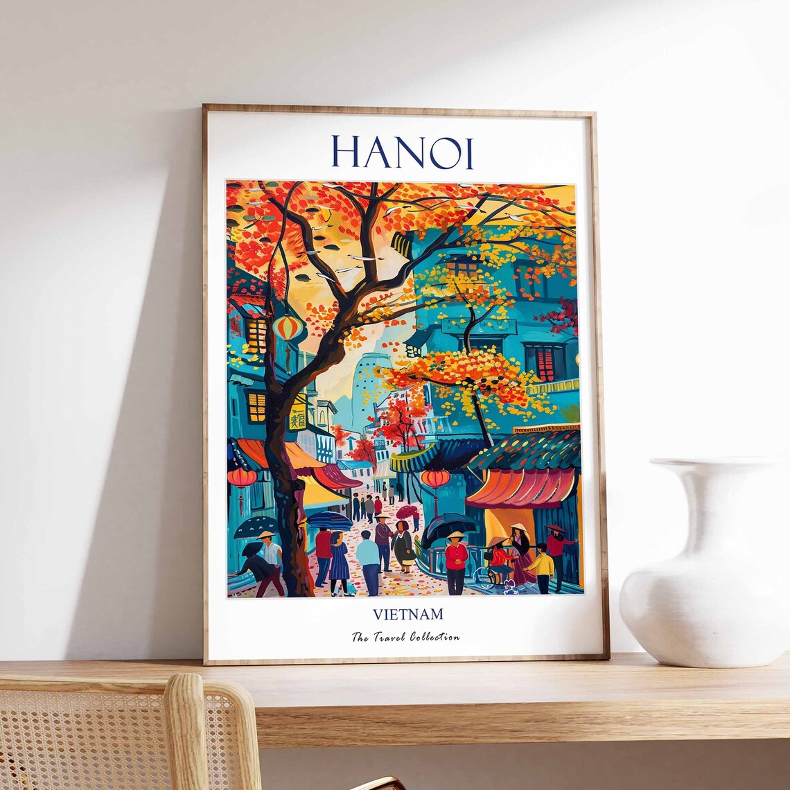 Hanoi Vietnam Autumn Street Colorful Lanterns City Scene Travel Poster
