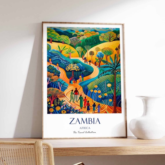 Zambia Poster Wall Art Beach Travel History African Print