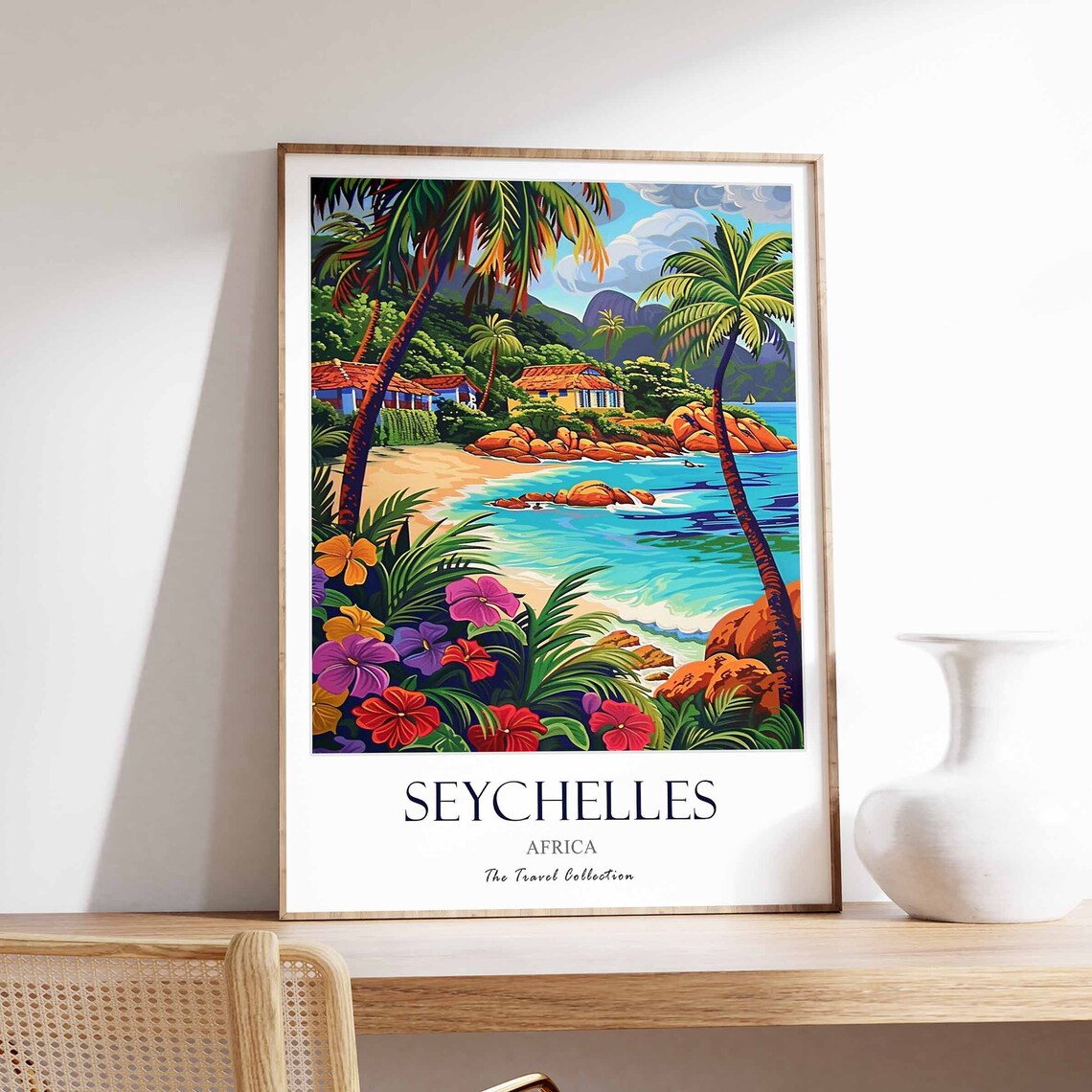 Seychelles Africa Tropical Beach Palm Trees Paradise Travel Poster