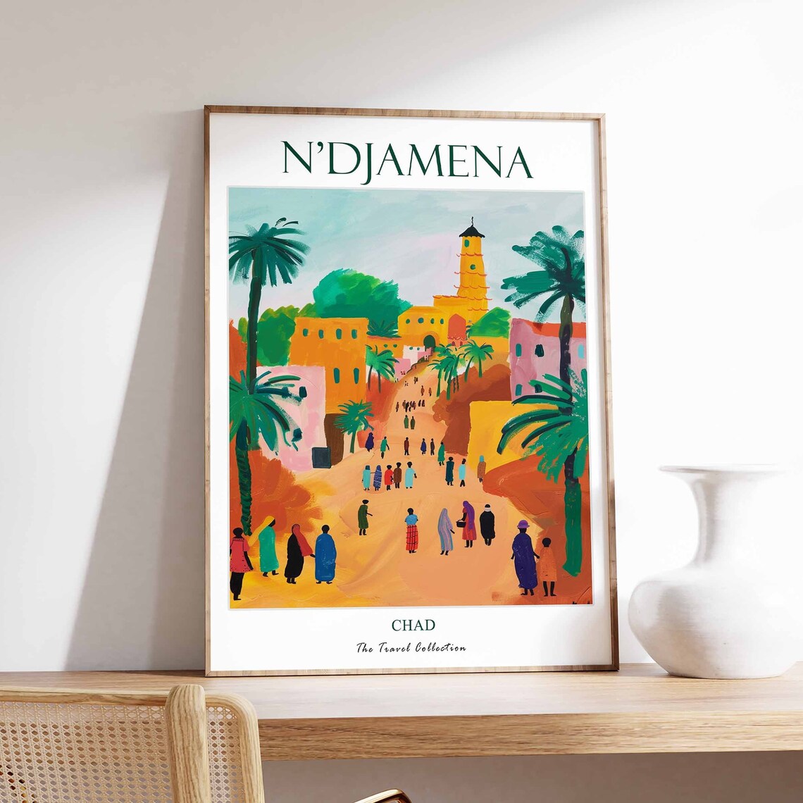 N'Djamena Chad Market Street Palm Trees Travel Poster Collection