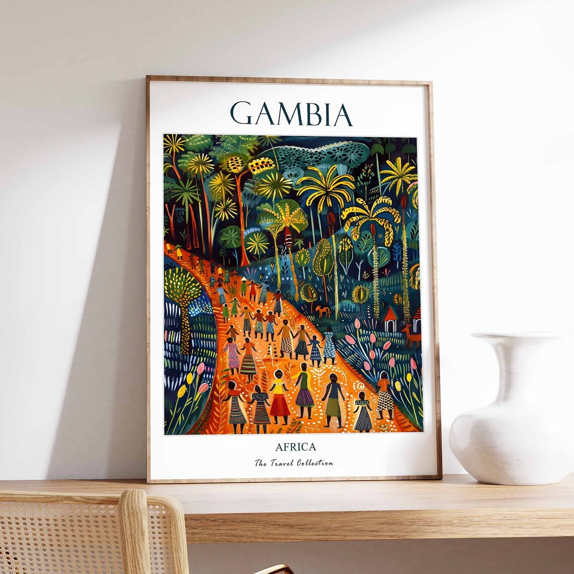 Gambia Africa Folk Art Village Palm Trees Travel Collection Poster