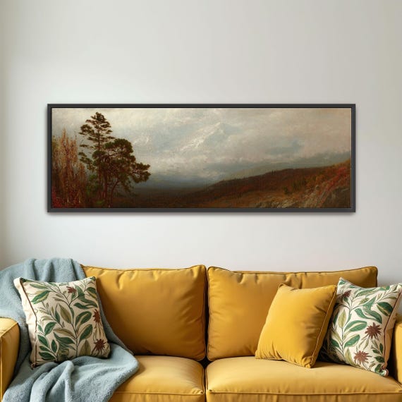 Lake And Mountains Under Cloudy Sky Panoramic Wall Art Horizontal Framed Art Above Bed Wall Art Bedroom And Living Room Art Wide