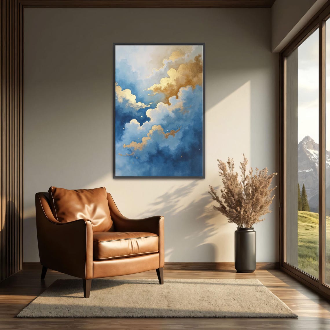 Billowing Blue And Gold Clouds In A Dreamy Sky Painting Poster - Image 3