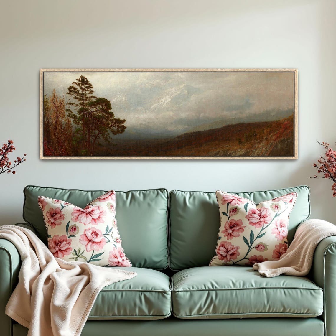 Lake And Mountains Under Cloudy Sky Panoramic Wall Art Horizontal Framed Art Above Bed Wall Art Bedroom And Living Room Art Wide - Image 5
