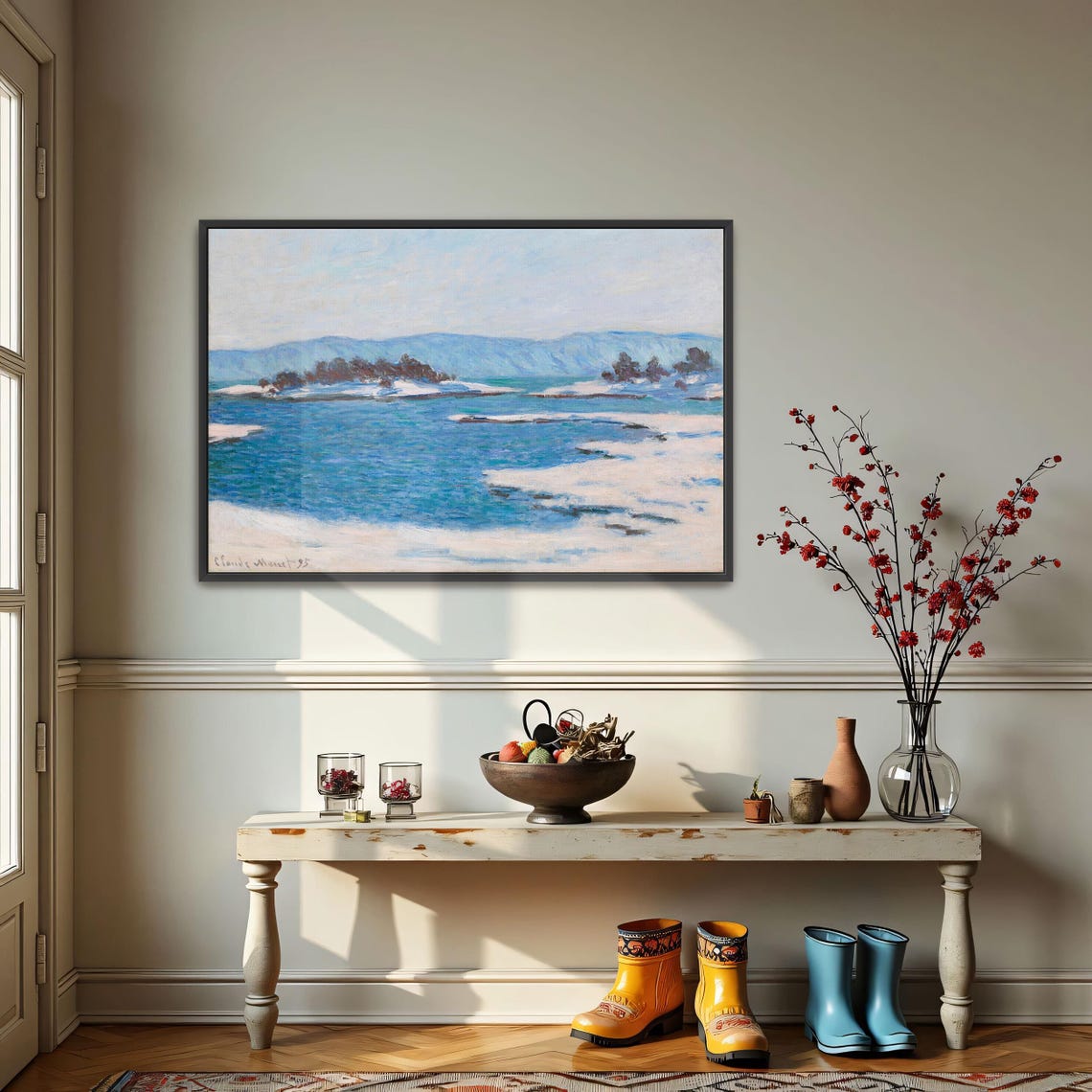 Claude Monet Framed Wall Art Snowy Landscape With Blue Water Landscape Wall Art Blue And White Living Room Art Print Contemporary Art - Image 3