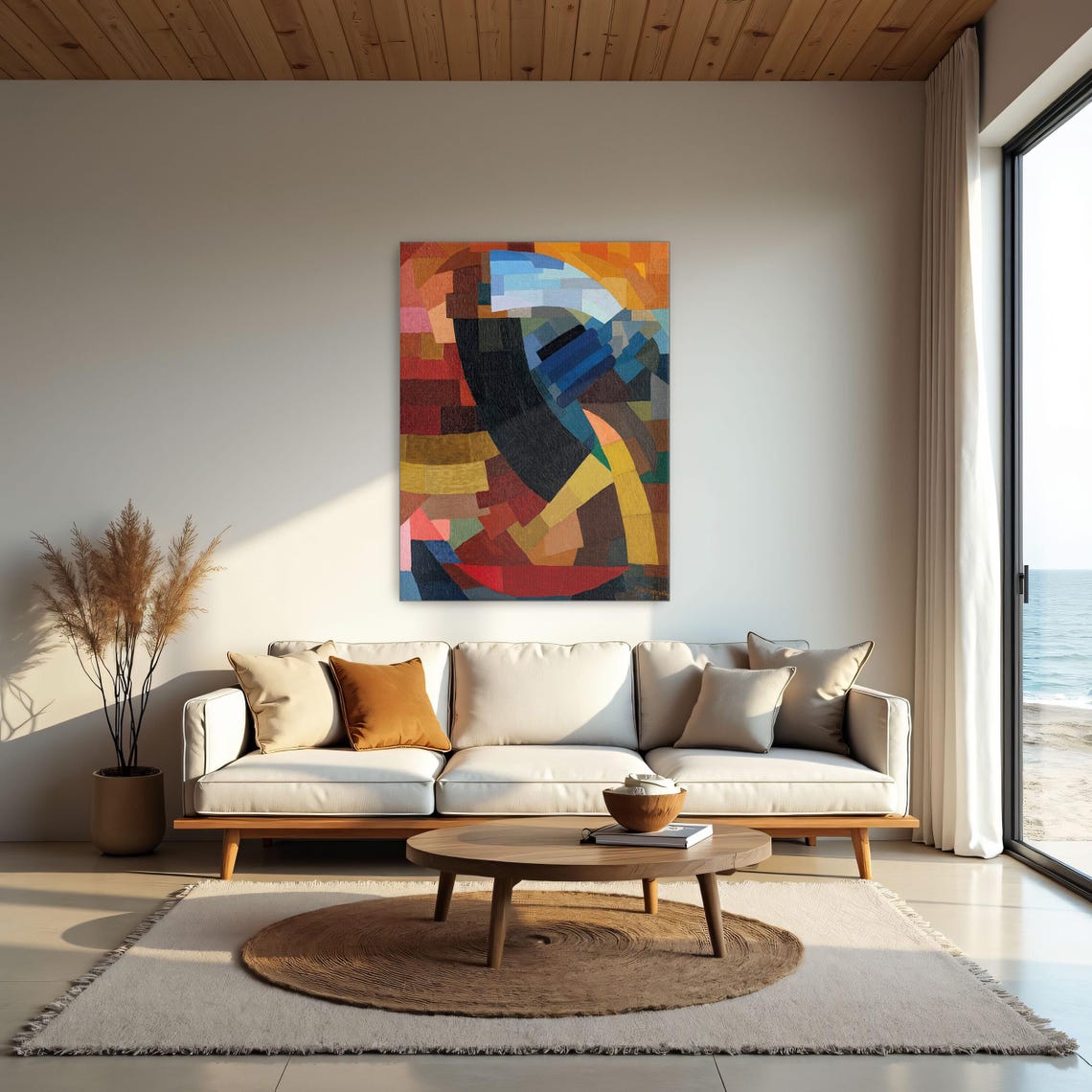 Abstract Geometric Mosaic Composition with Curved Lines Poster - Image 2