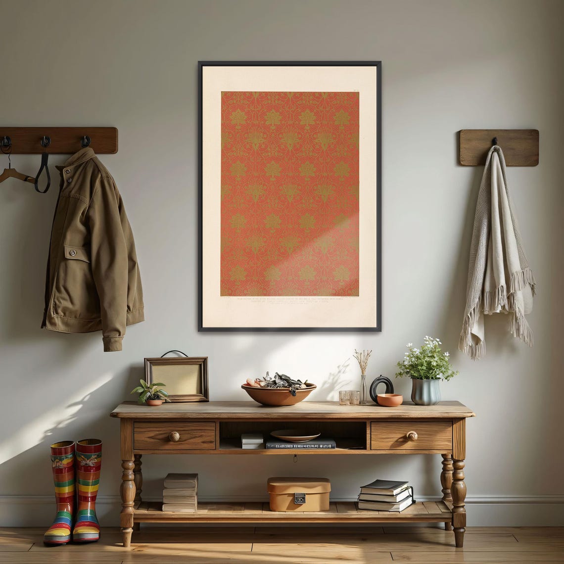 Red and Gold Ornamental Floral Pattern Vintage Damask Poster - Image 3