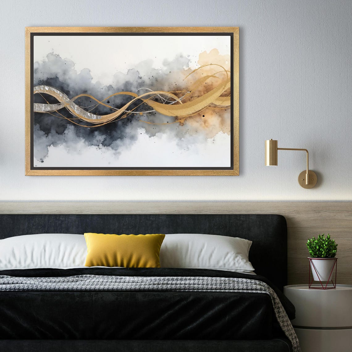 Gold And Silver Threads Dancing Through Storm Ink Clouds Poster - Image 4