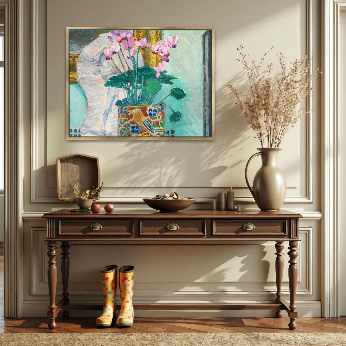 Pink Cyclamen in a Patterned Pot Vibrant Floral Still Life Poster - Image 2