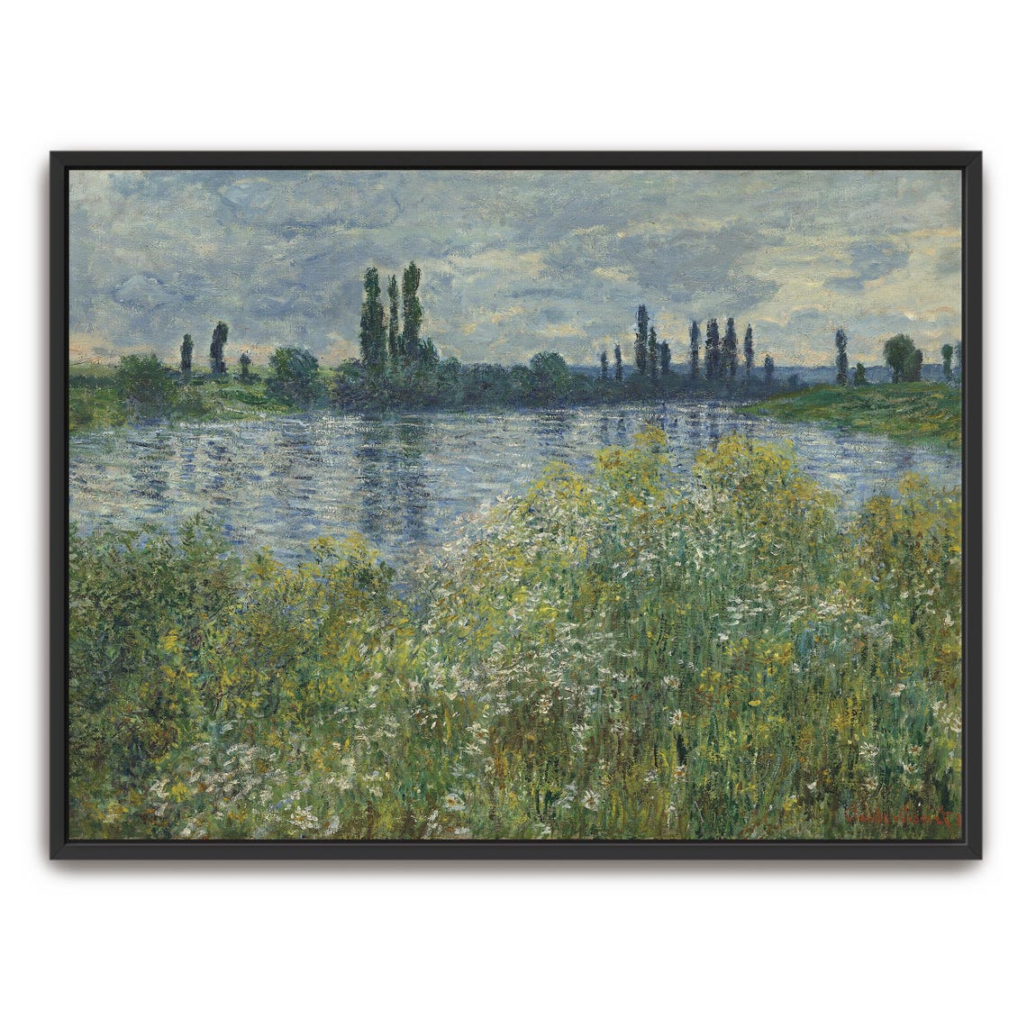 Claude Monet Wide River View With Poplars And Wildflowers Poster