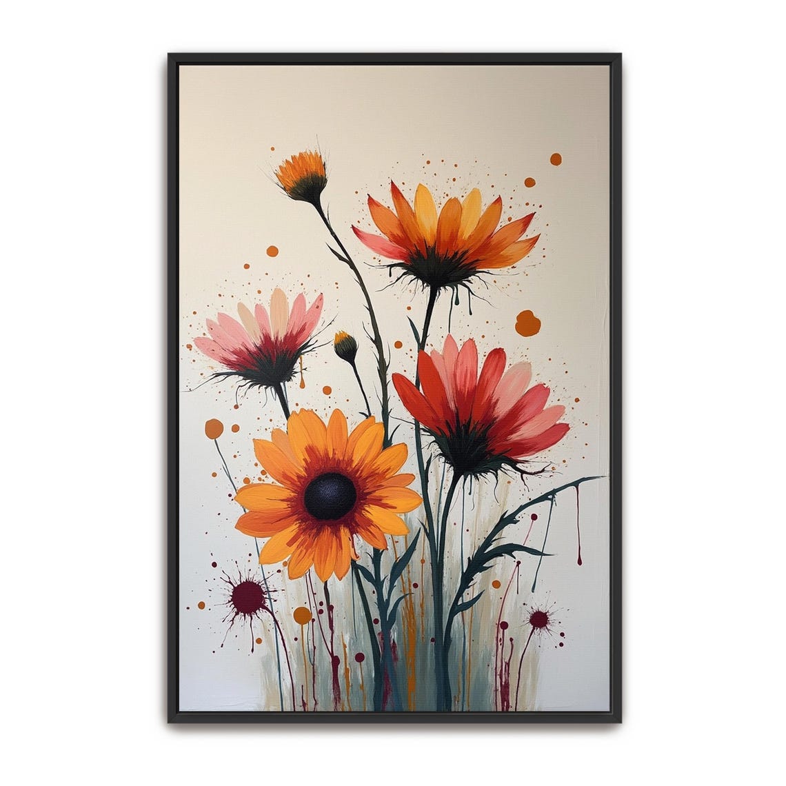 Orange and Red Wildflowers with Splatter Background Floral Poster