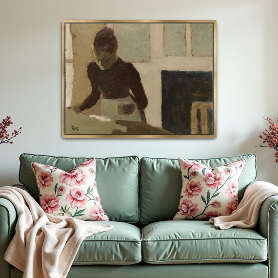 Woman in Dark Dress and Apron Rustic Interior Oil Painting Poster