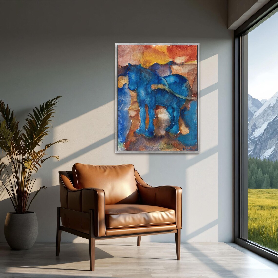 Alexej von Jawlensky Blue Horse Watercolor Expressionist Art Poster - Image 2