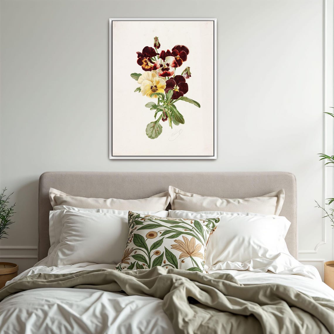 Dark Maroon And Yellow Pansies Bouquet Vintage Botanical Art Poster - Image 3