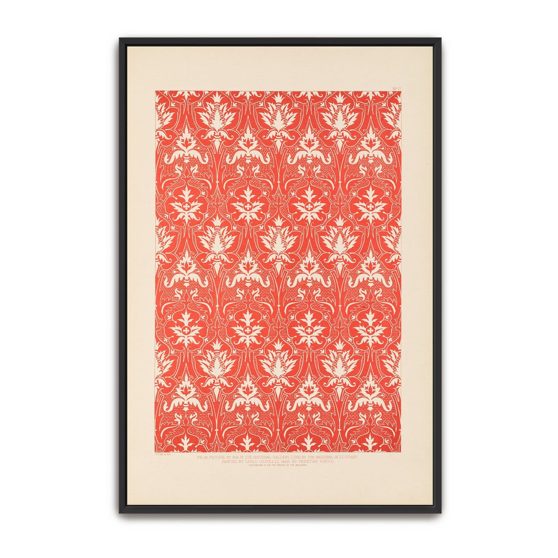 Red And White Floral Damask Pattern Renaissance Study Poster
