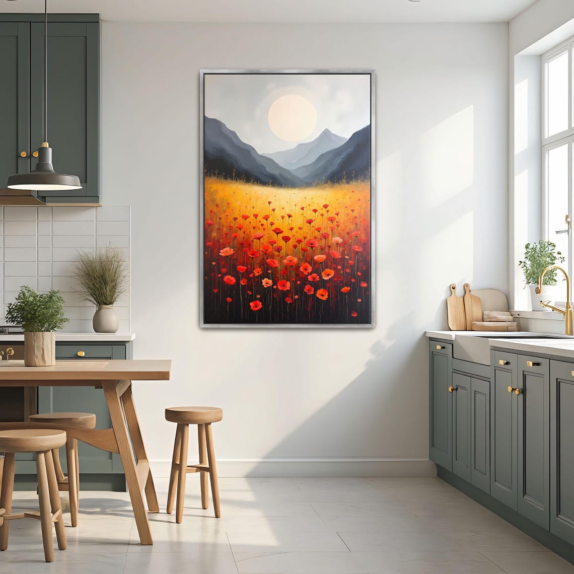 Red Poppies under a Full Moon in a Dark Mountain Valley Poster - Image 2