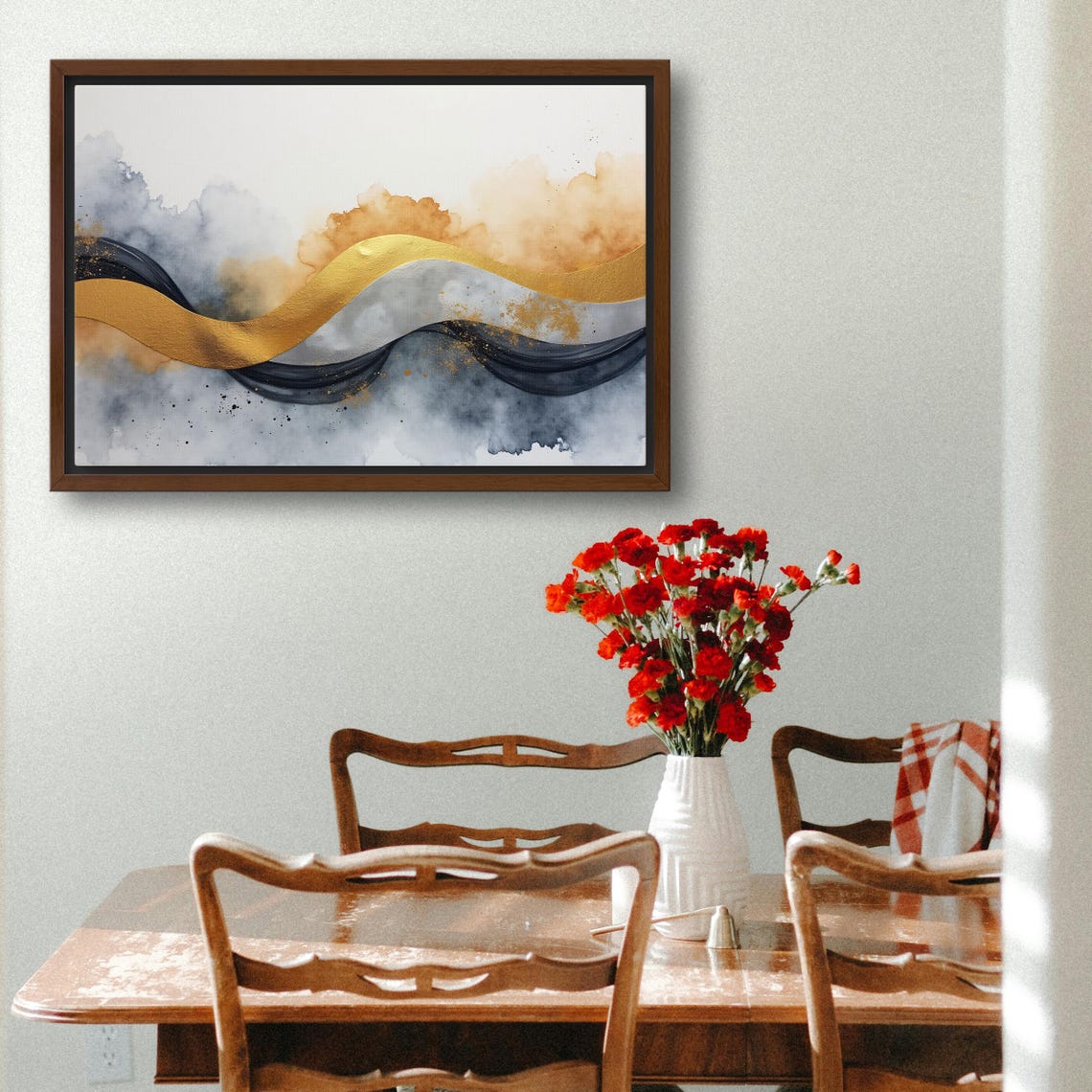 Woven Gold Silver And Black Ribbons Watercolor Abstract Art Poster - Image 3