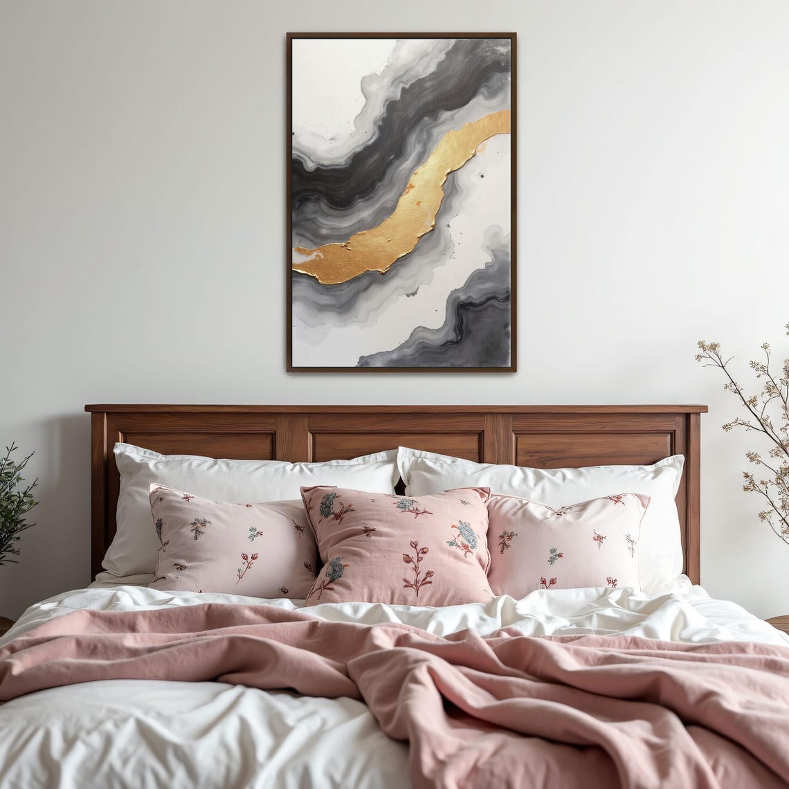 Diagonal Gold Ribbon Through Grey Marble Swirls Abstract Poster - Image 5