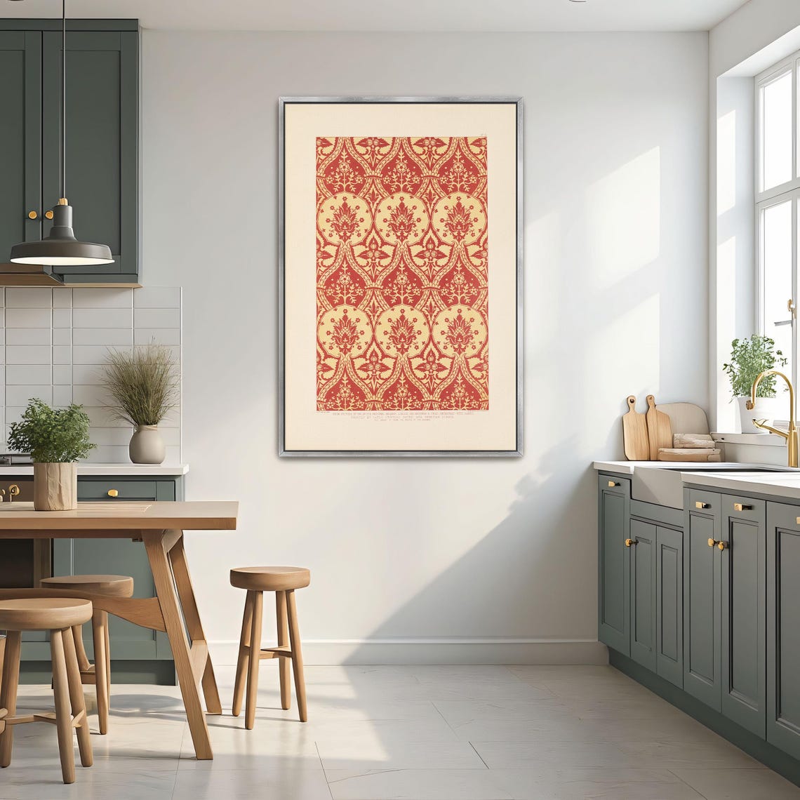 Red and Yellow Medallion Floral Pattern Vintage Ornamental Poster - Image 2