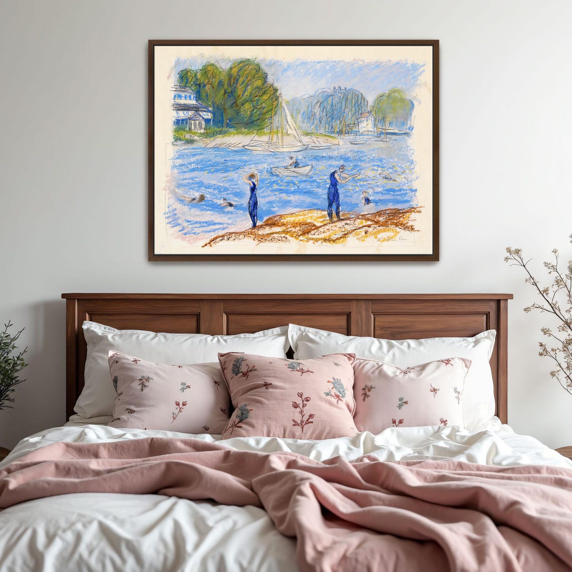 Bathers On A Beach With Sailboats Vintage Pastel Painting Poster - Image 5