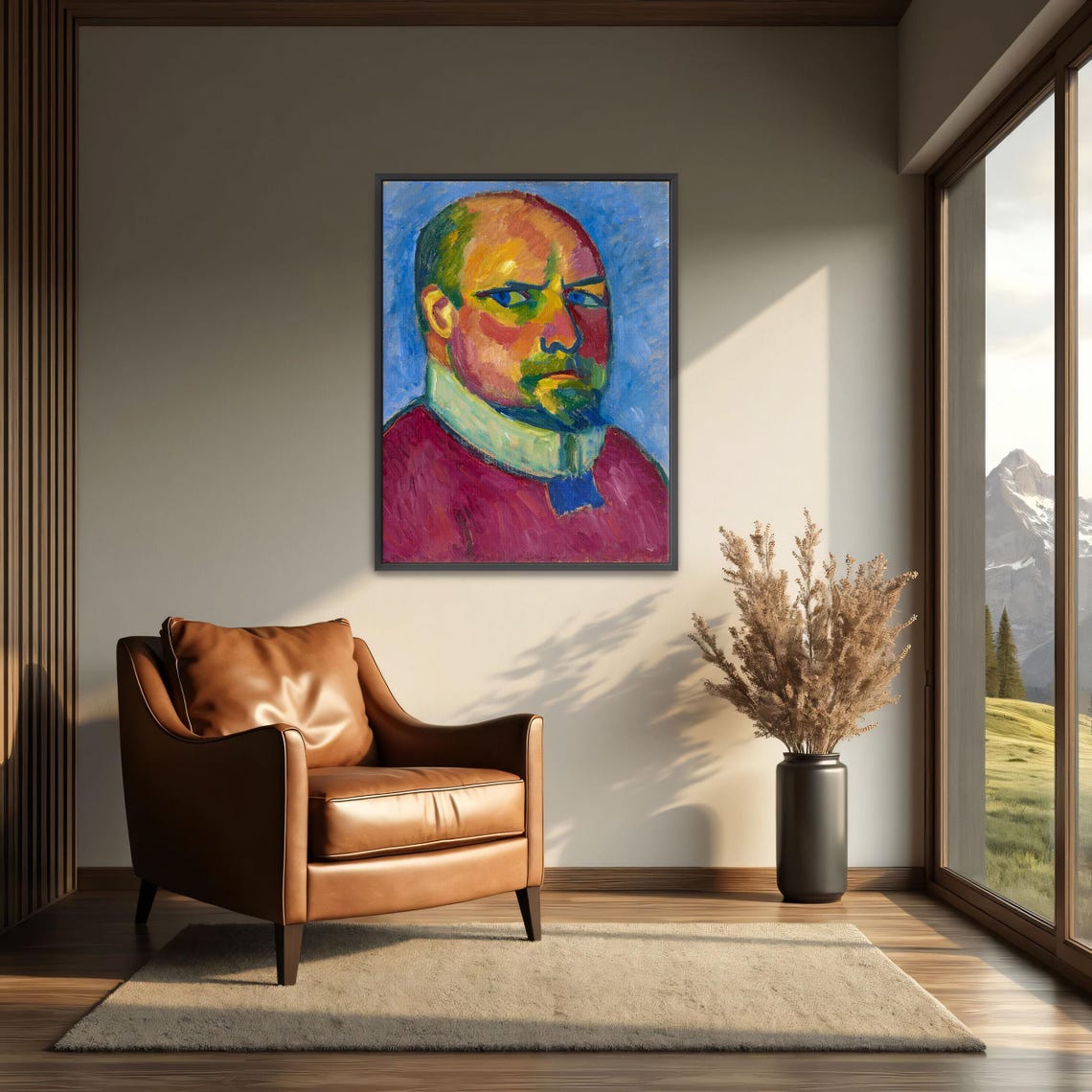 Expressionist Portrait of Man in Red Shirt White Collar Poster - Image 3