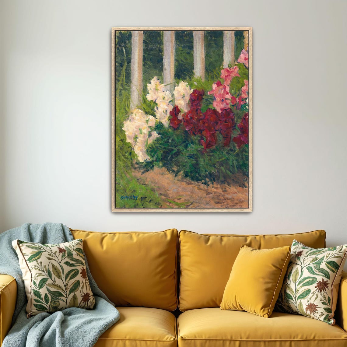 Garden Flowers by a White Fence Impressionist Oil Painting Poster - Image 5