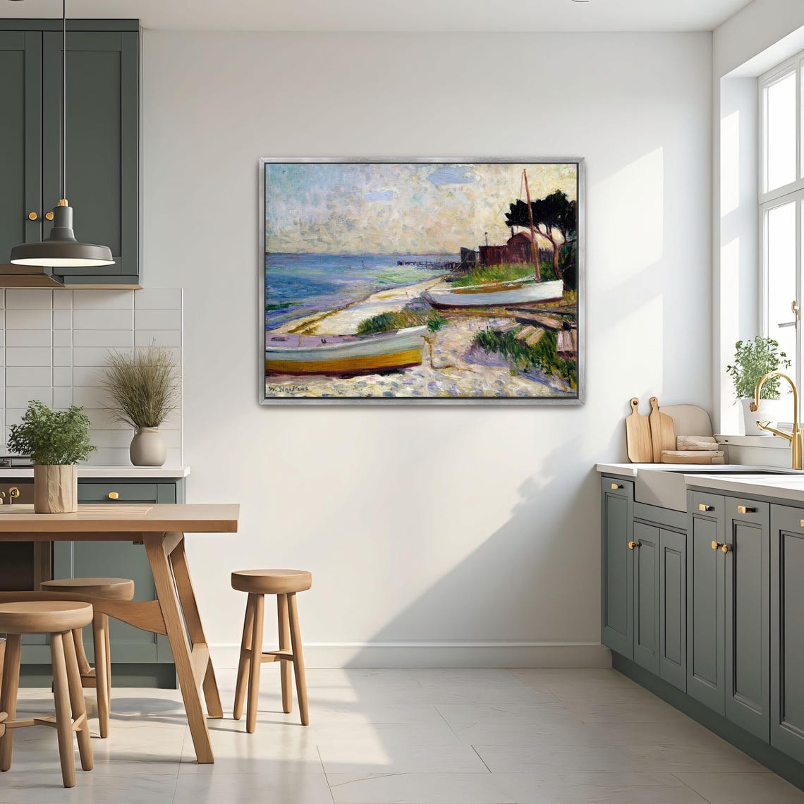 Two Boats Resting On A Sandy Beach Impressionist Coastal Poster - Image 2