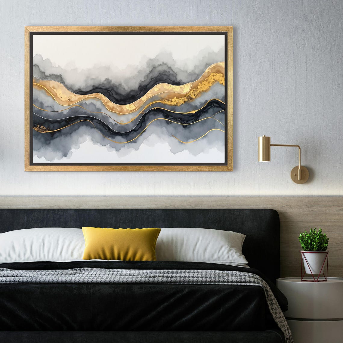 Layered Gold Amber And Charcoal Bands Watercolor Abstract Art Poster - Image 4