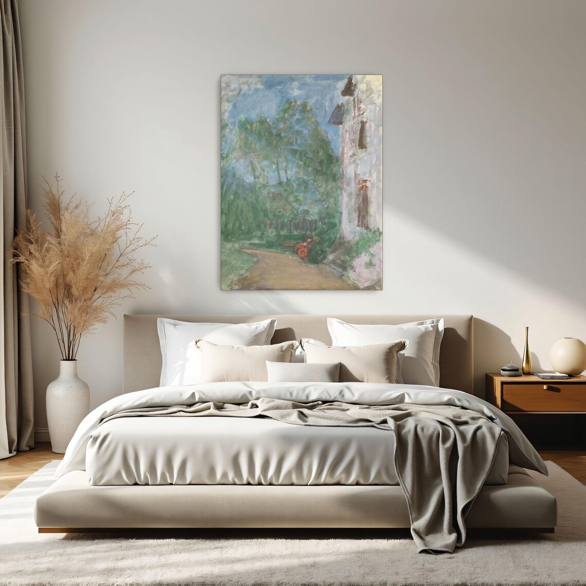 Framed Print Of A House And Trees In A Landscape Landscape Wall Art Green And Blue Bedroom Artwork Rustic Oil Painting - Image 2
