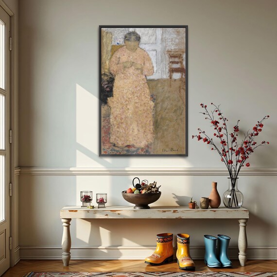 Woman In Pink Dress Knitting By Window Impressionist Portrait Poster