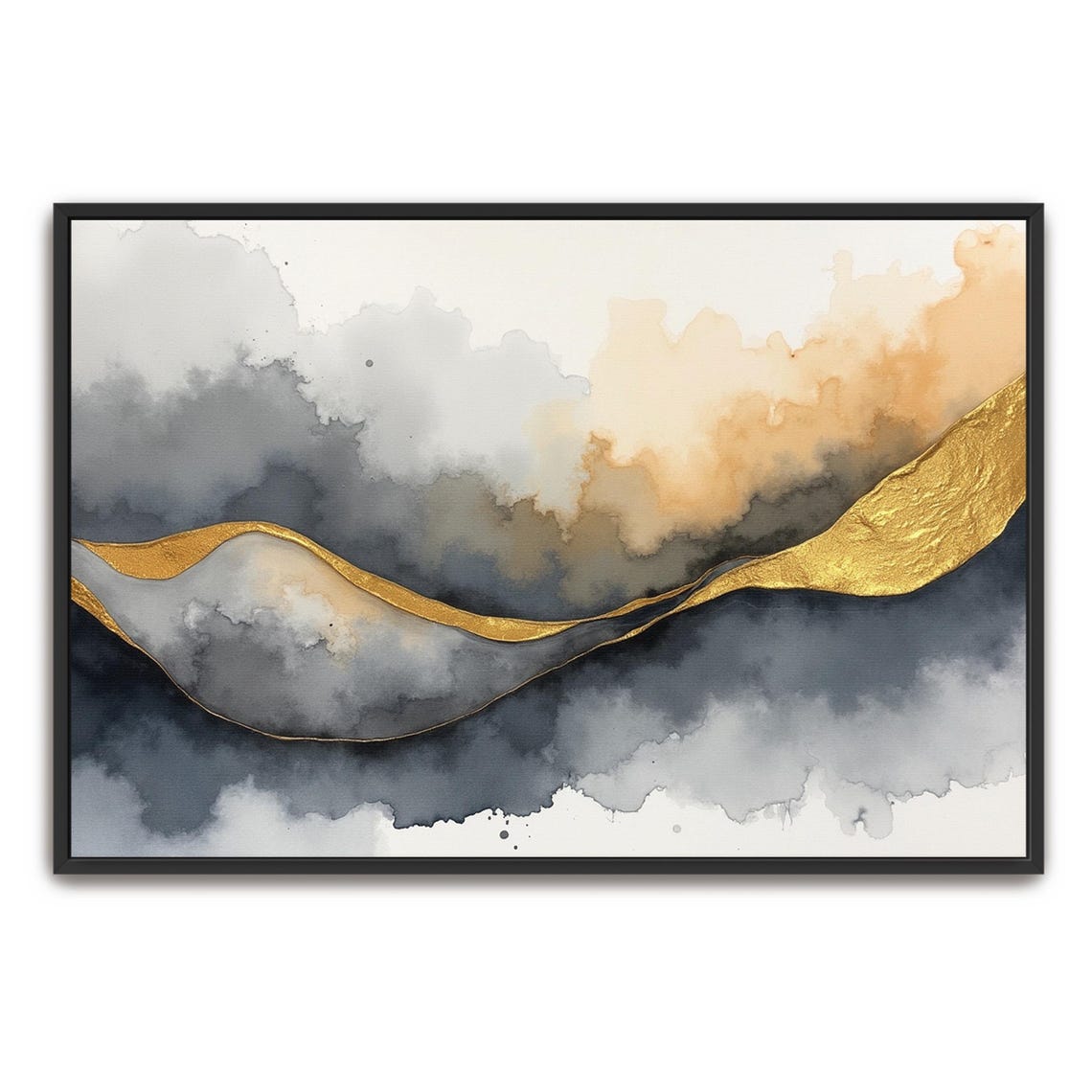 Gold Ribbon Swoosh Through Storm Grey And Amber Clouds Abstract Poster