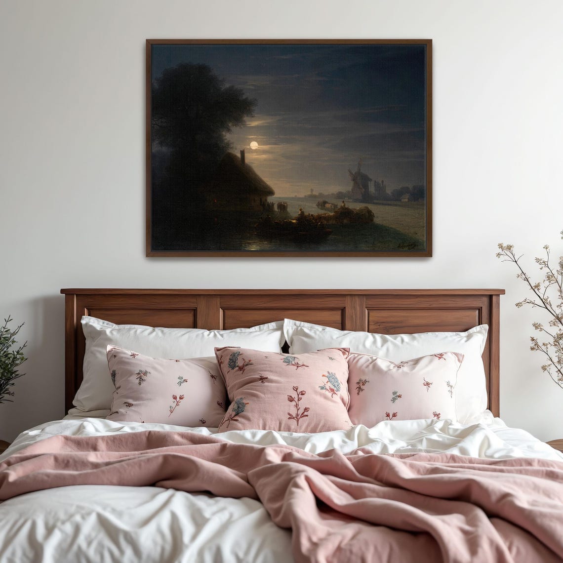 Moonlit River with Windmill Dark Night Landscape Scene Poster - Image 6