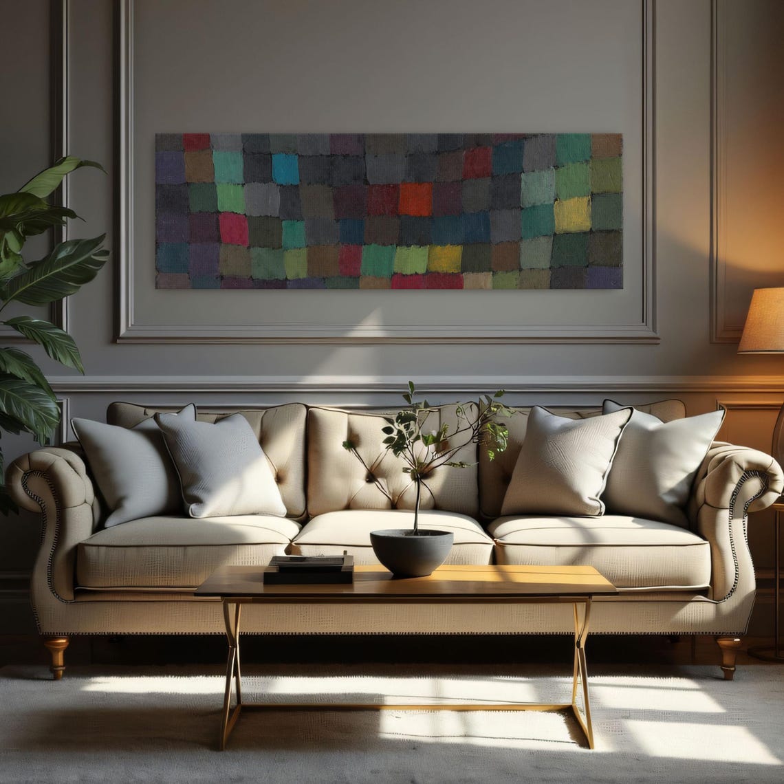 Colorful Geometric Grid Abstract Panoramic Modern Art Poster - Image 3