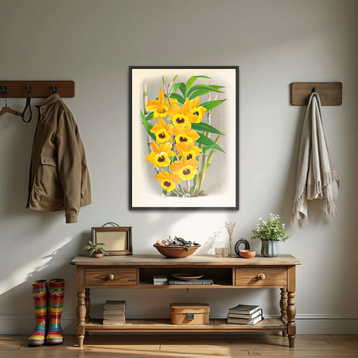 Yellow Orchid Vintage Botanical Illustration Flower Study Poster