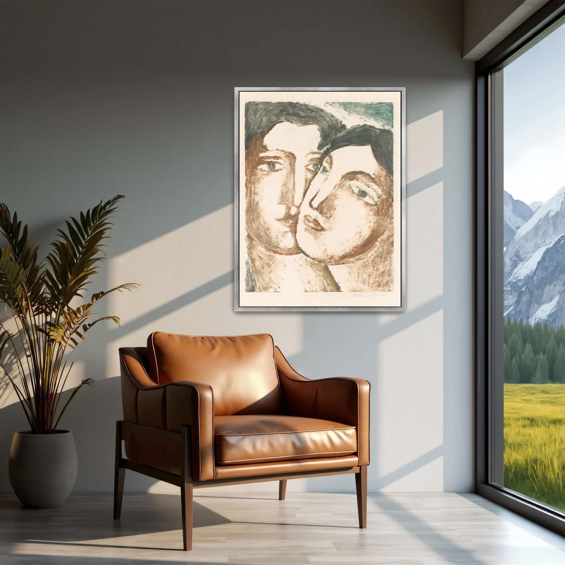 Modernist Portrait Of Two Lovers Locked In A Close Embrace Poster - Image 2