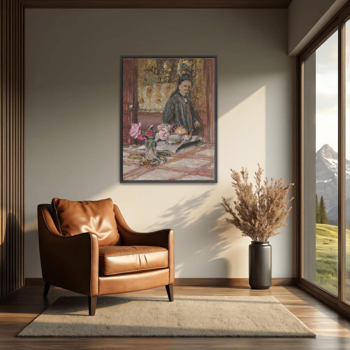 Woman Arranging Pink Roses In An Impressionist Interior Scene Poster - Image 3
