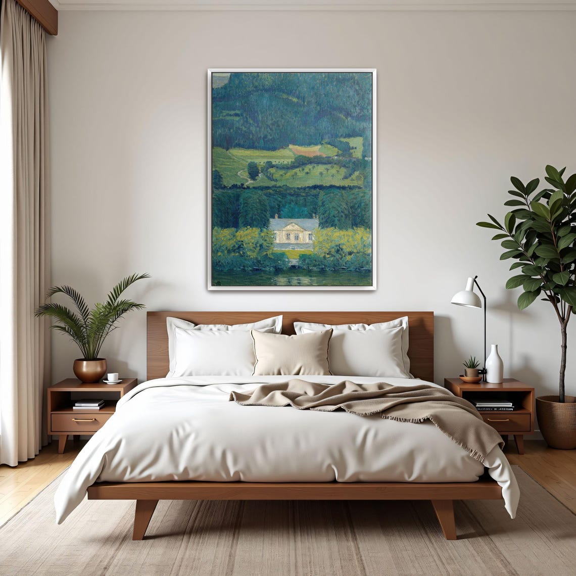 Country House by Water With Hills Vintage Landscape Art Poster - Image 3