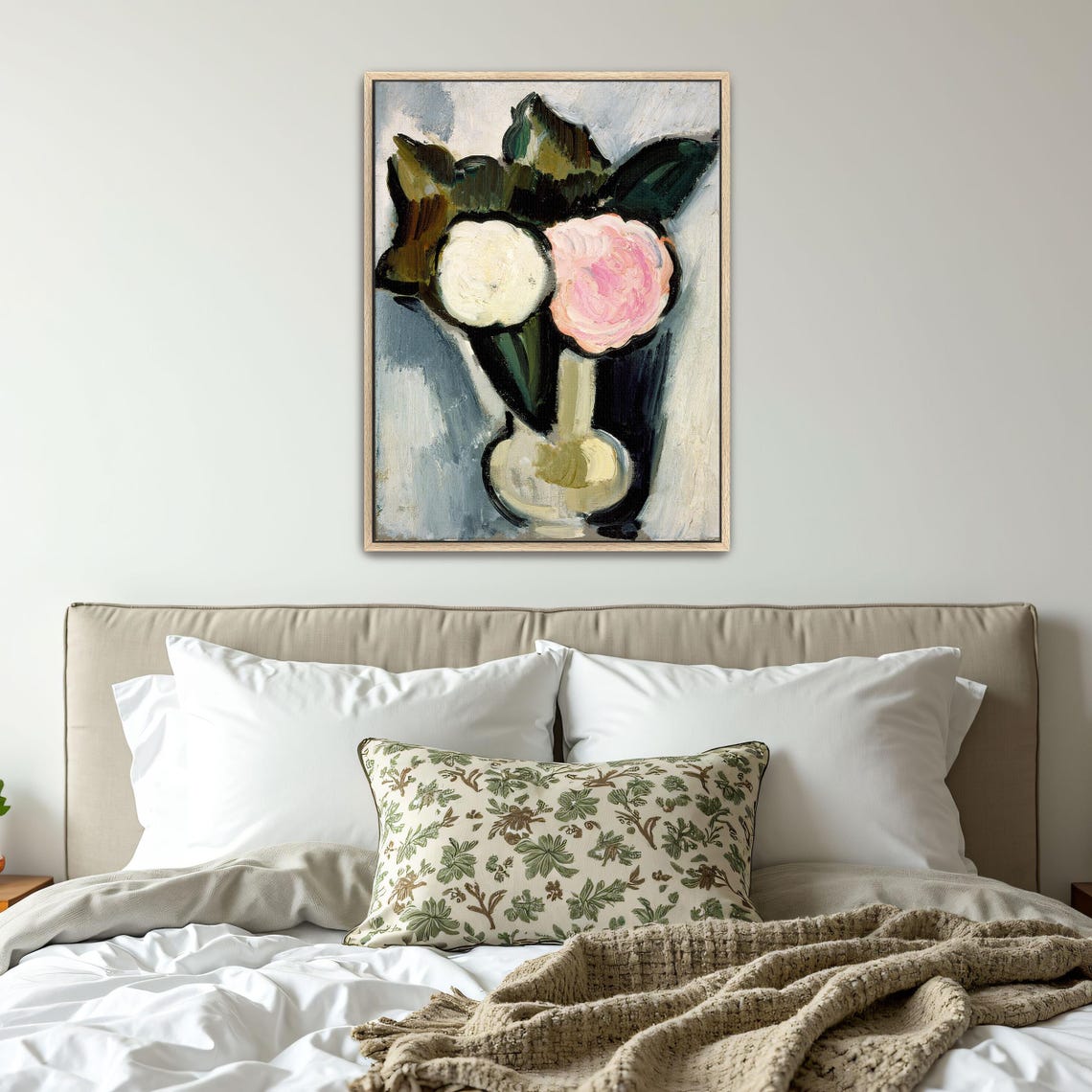 Framed Wall Art Of White And Pink Flowers In A Vase Floral Fine Art Print White And Green Entryway Artwork Bohemian Oil Painting - Image 4