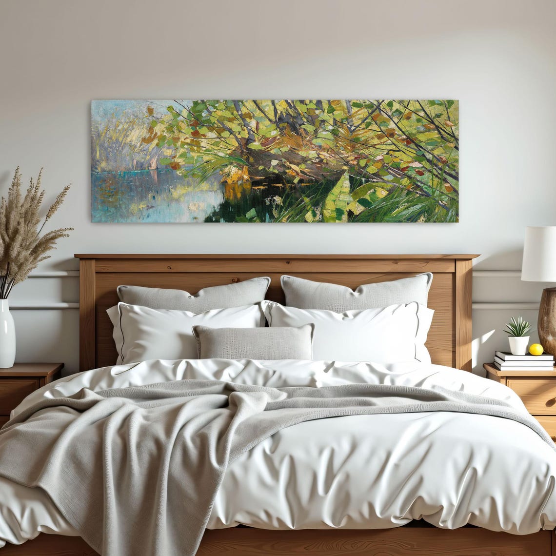 Autumn Riverbank Trees Impressionist Panoramic Landscape Poster - Image 3