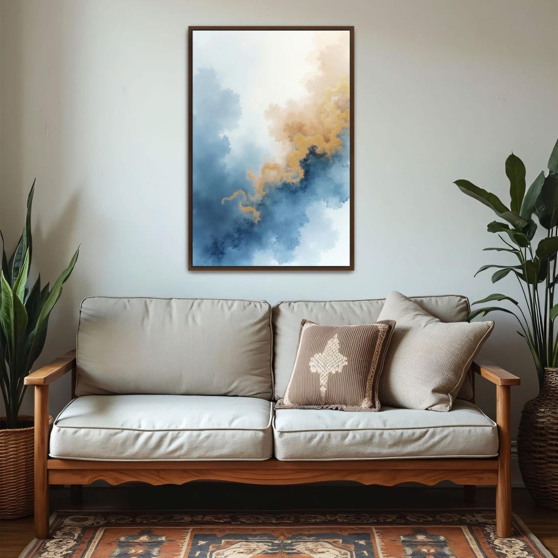 Abstract Gold and Blue Ink Watercolor Swirls Painting Poster - Image 5