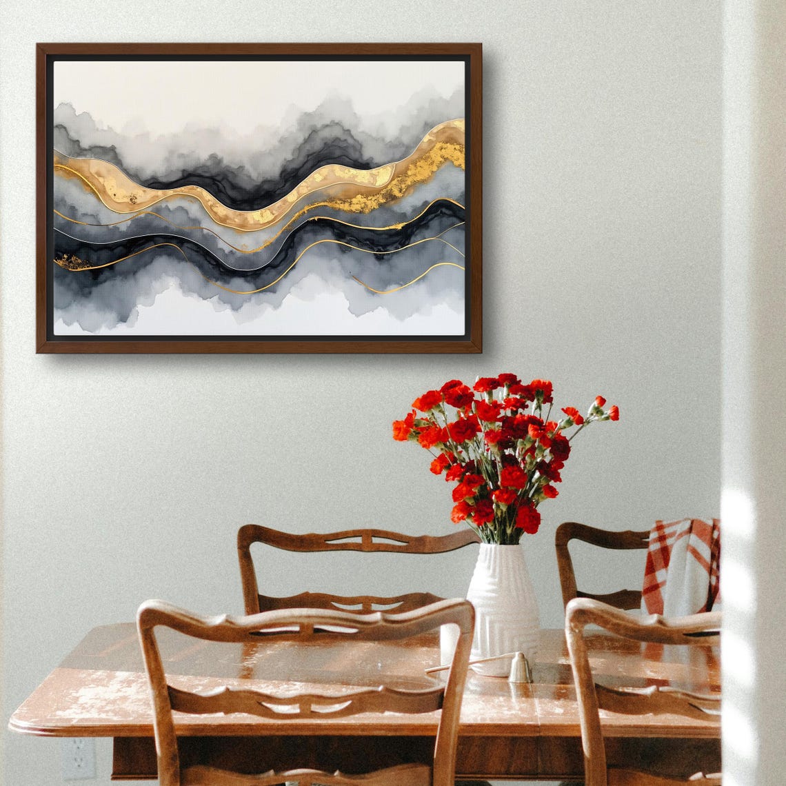 Layered Gold Amber And Charcoal Bands Watercolor Abstract Art Poster - Image 3